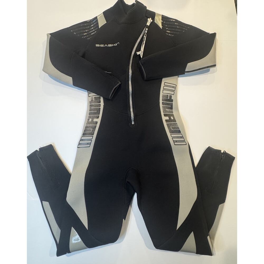 Seaskin Full Wetsuit Sz S Black Neoprene Front Zip Surf Dive Swim